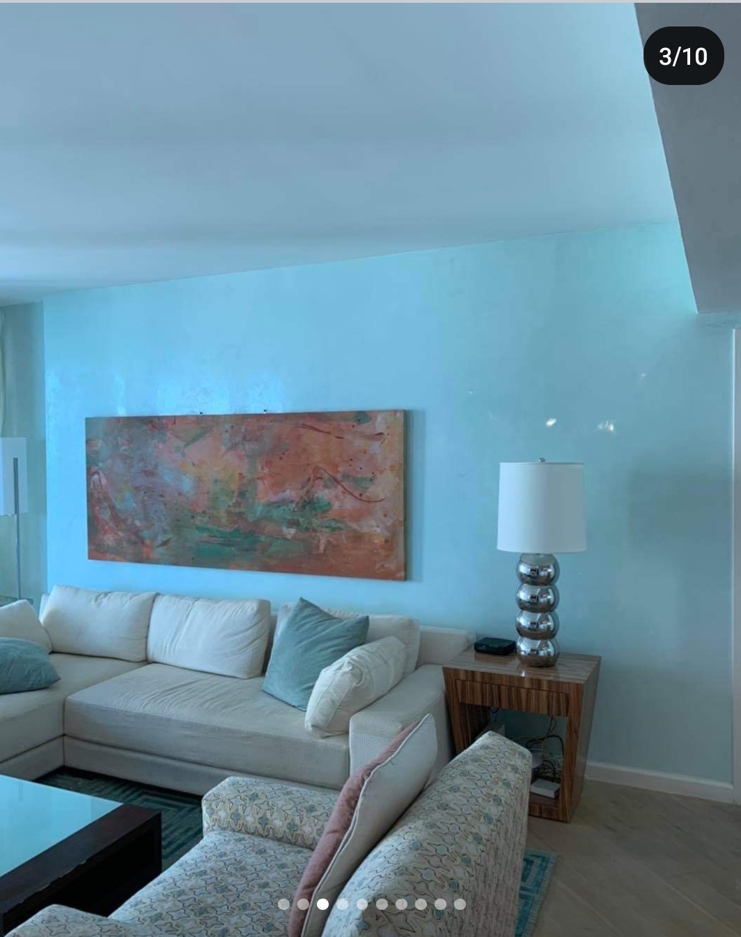 Venetian plaster blue-green accent wall