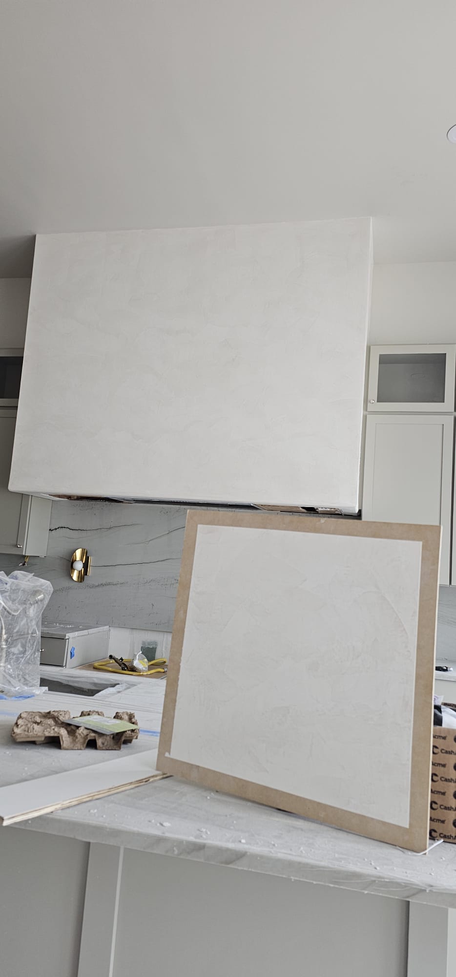 White wall panels in workshop