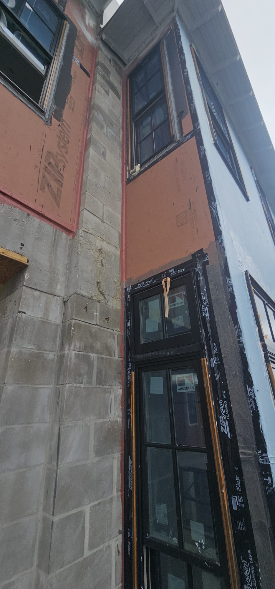 Brick and stucco building facade